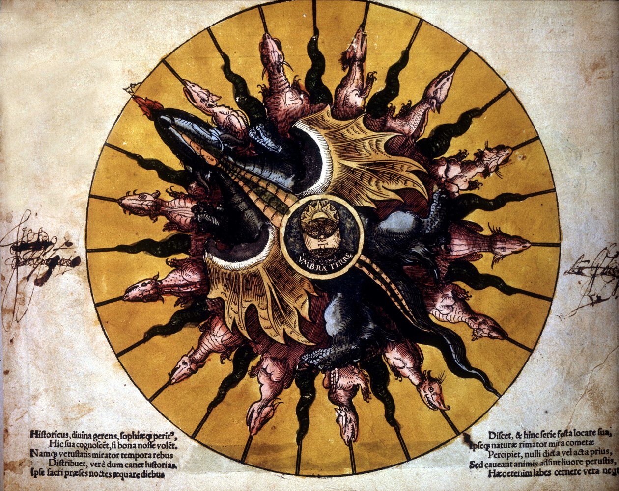 Güneşi temsil eden cephe - “Astronomicum Caesarium”da, Ptolemeus teorisiyle ilgili astronomi incelemesi, P. Apiano. by Unknown artist