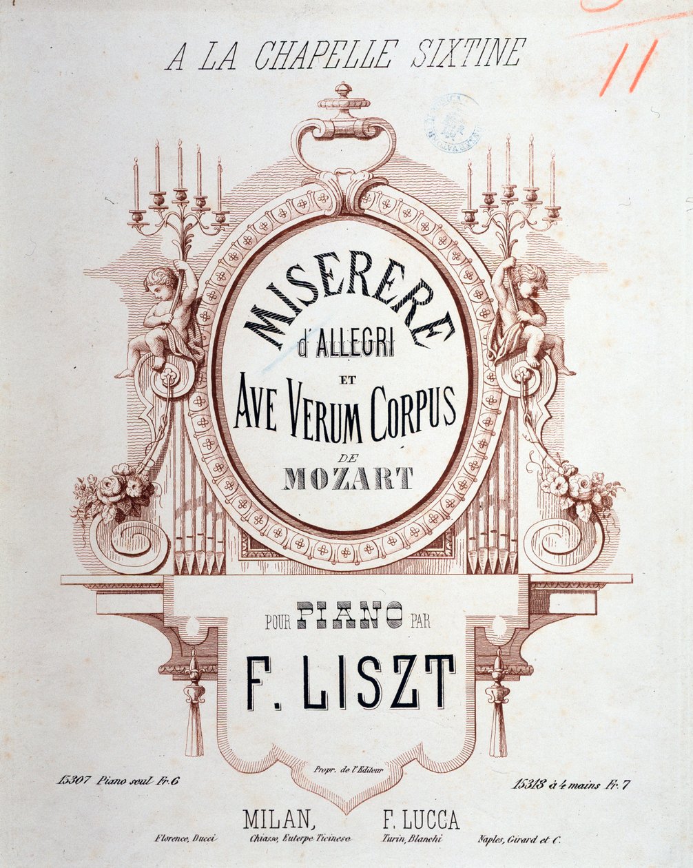 Allegri'nin Miserere'nin ön parçası ve Mozart'ın Ave verum corpus'u, Liszt tarafından piyano için kopyalandı (1865) by Unknown artist