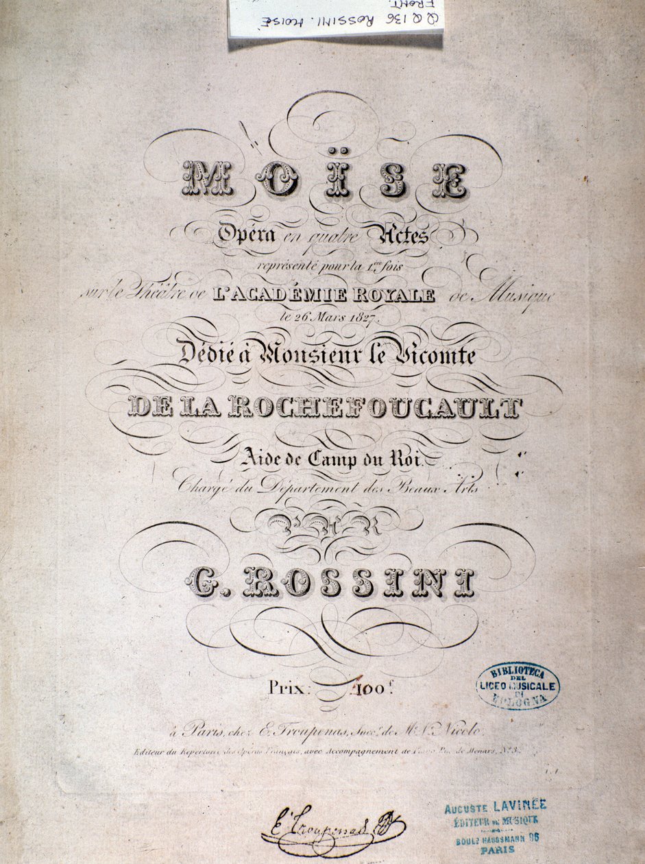 Gioacchino Rossini tarafından Musa'nın Mısır'daki müzik notasının ön yüzü by Unknown artist
