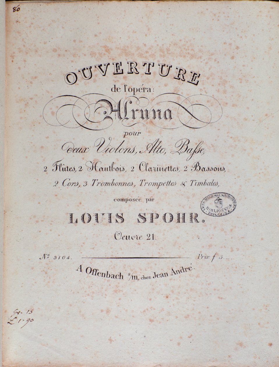 Louis Spohr'un Alruna uvertürünün müzik notasının ön yüzü by Unknown artist