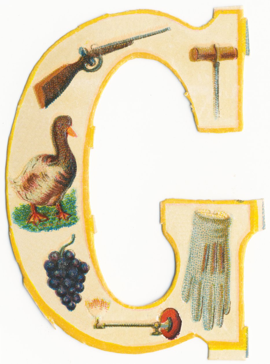 G: tabanca, jilet, kaz, üzüm, gaz lambası, eldiven (renkli taş) by Unknown artist