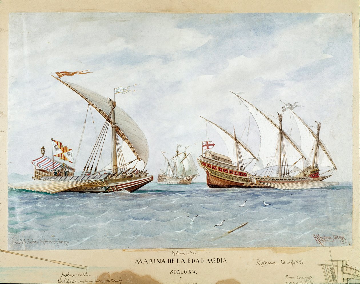 15. yüzyılın kadırga ve kalyonu (Suluboya by Unknown artist