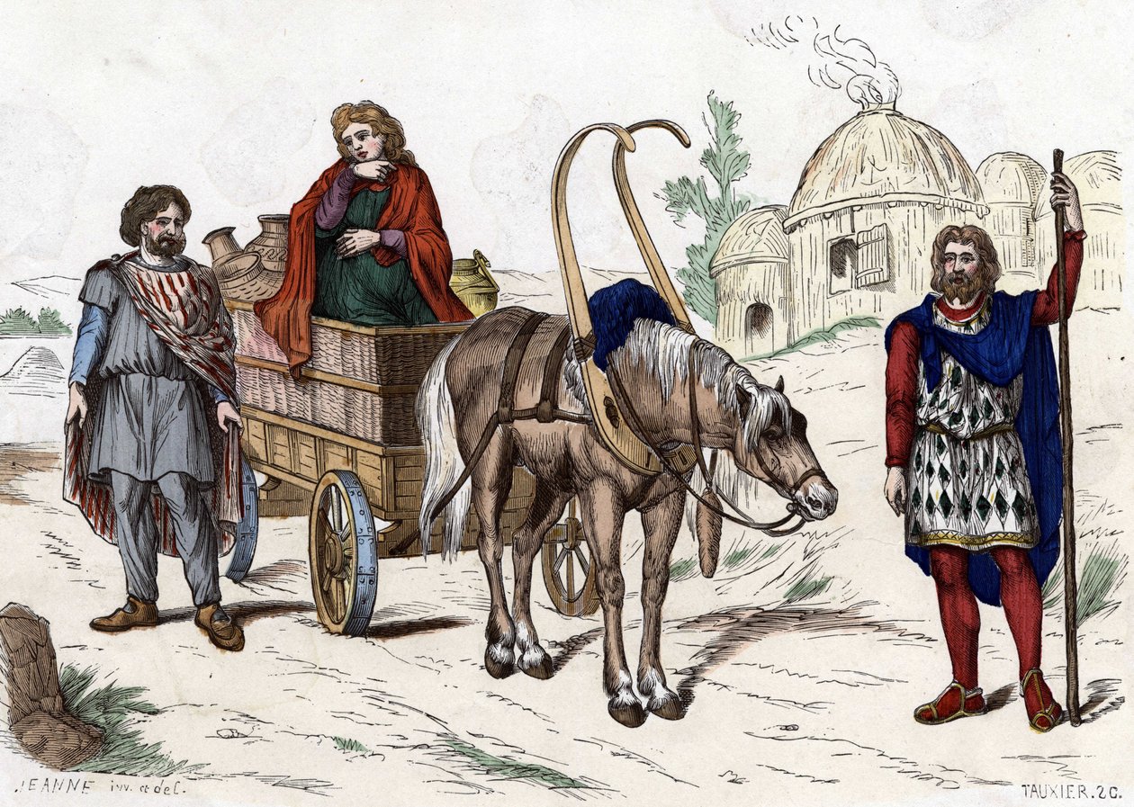 Galyalı konut, kadın, köylü, savaş arabası, zengin çiftçi, koşum takımı - “” Yüzyıllar boyunca Fransızların sivil ve askeri kostümlerinde Paris F. Roy 1882 ””. by Unknown artist