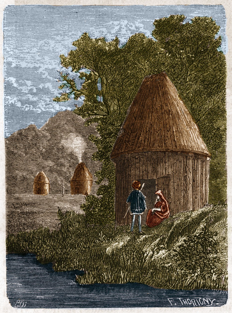 Gauloise evleri. 19. yüzyıl gravürü. by Unknown artist