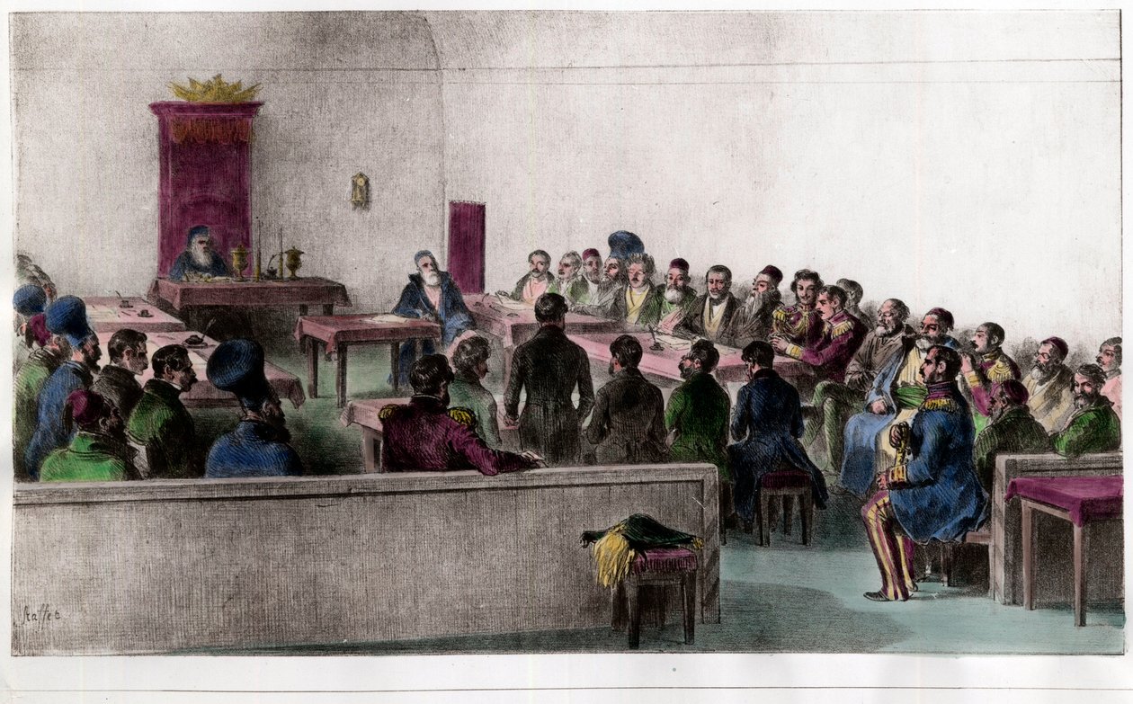 Rus aristokrasisinin üyeleri olan Boyars Genel Kurulu (Boiard, Boiar). 19. yüzyılın gravürü. Özel koleksiyon. by Unknown artist