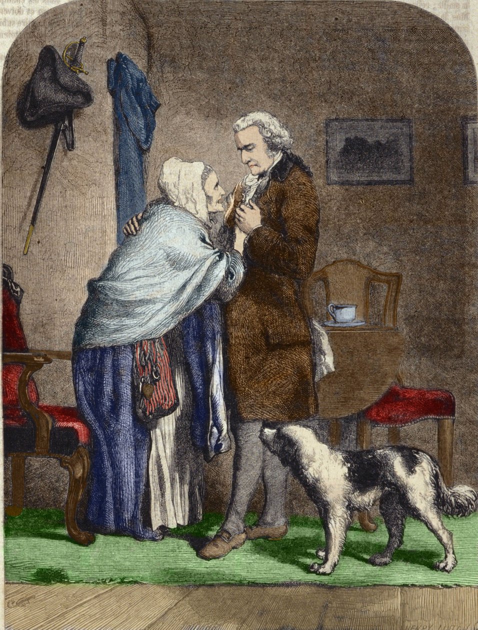 Amerika Birleşik Devletleri başkanı seçilen George Washington (1732-1799), ayrılmadan önce annesini selamlıyor. by Unknown artist