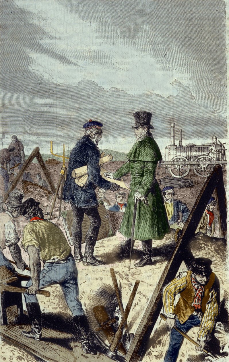 Georges Stephenson (1781-1848), İngiliz mühendis, ilk lokomotifiyle Liverpool Manchester Yolu
