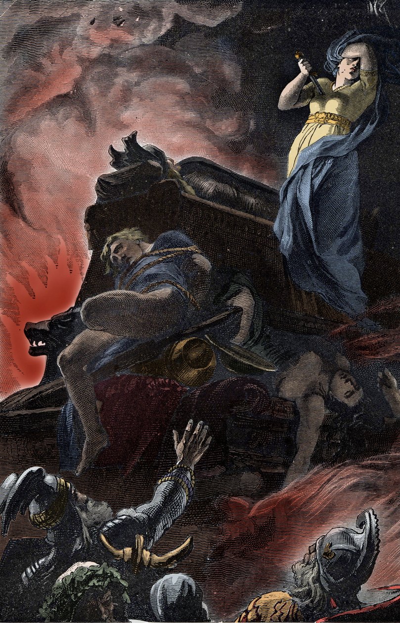 Alman Cenaze Kurbanı - Cenaze Ayini, Demir Çağı, Almanya: Kadının kocasının mezar kasabına kurban etmesi by Unknown artist