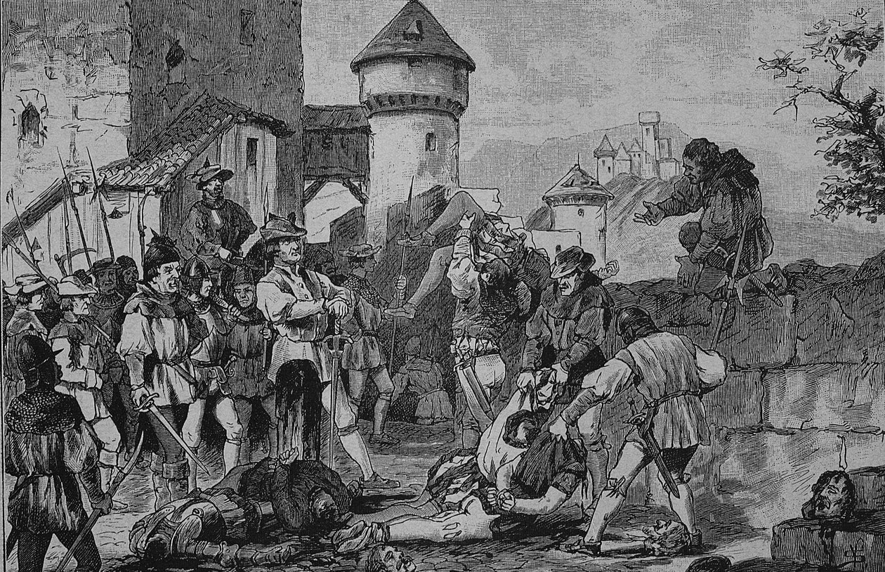 Alman Köylü Savaşı (1524-1526): Maichau kalesinin fırtınasından sonra by Unknown artist