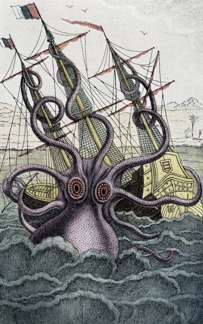 Dev ahtapot (Kraken) bir gemiye saldırıyor - Denys-Montfort