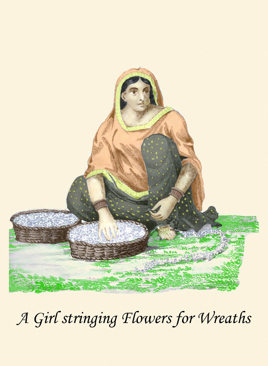Çelenk için Çiçek Dizen Kız by Unknown Artist
