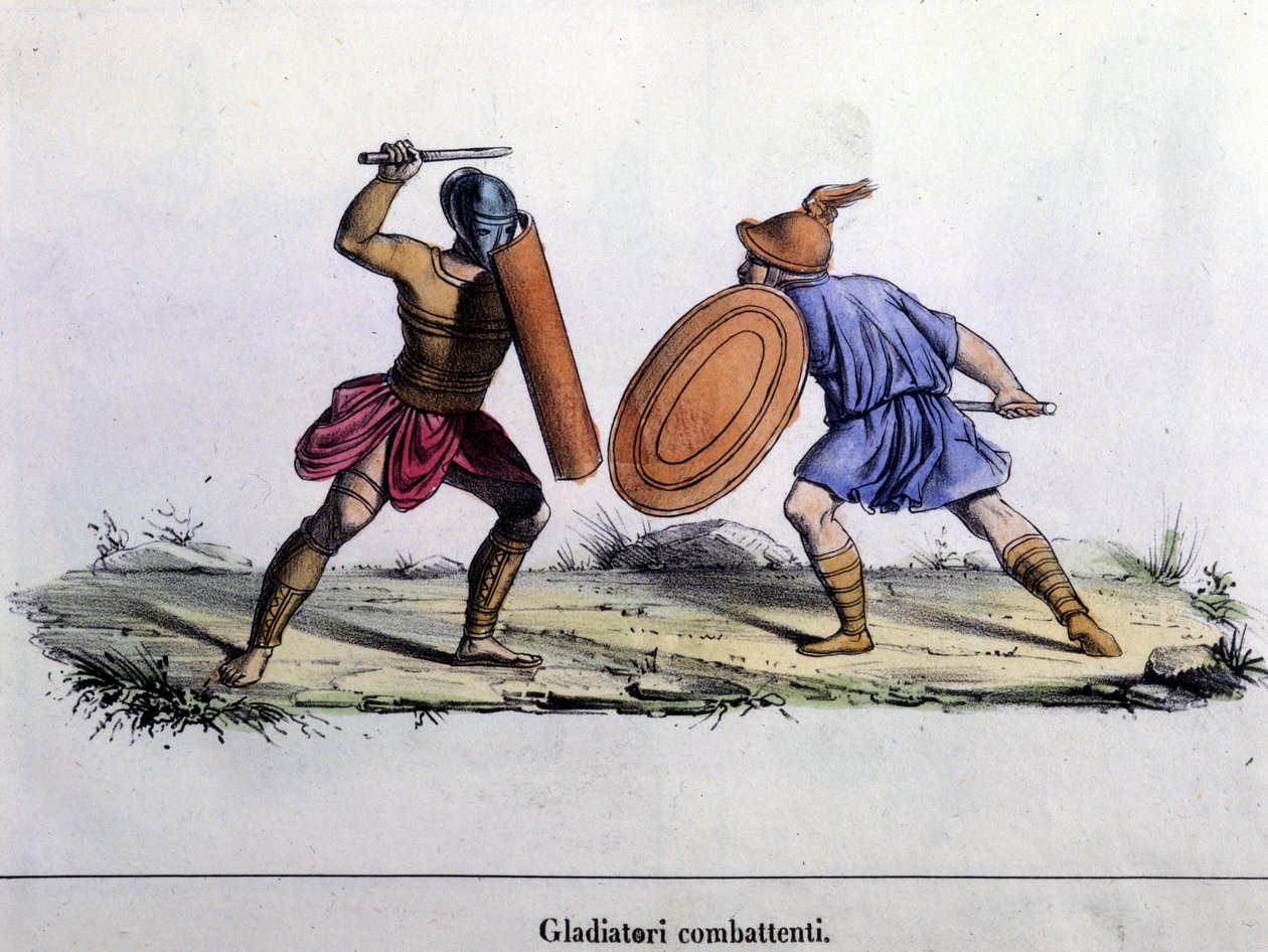 Gladyatör dövüşü. 19. yüzyıl gravürü. by Unknown artist