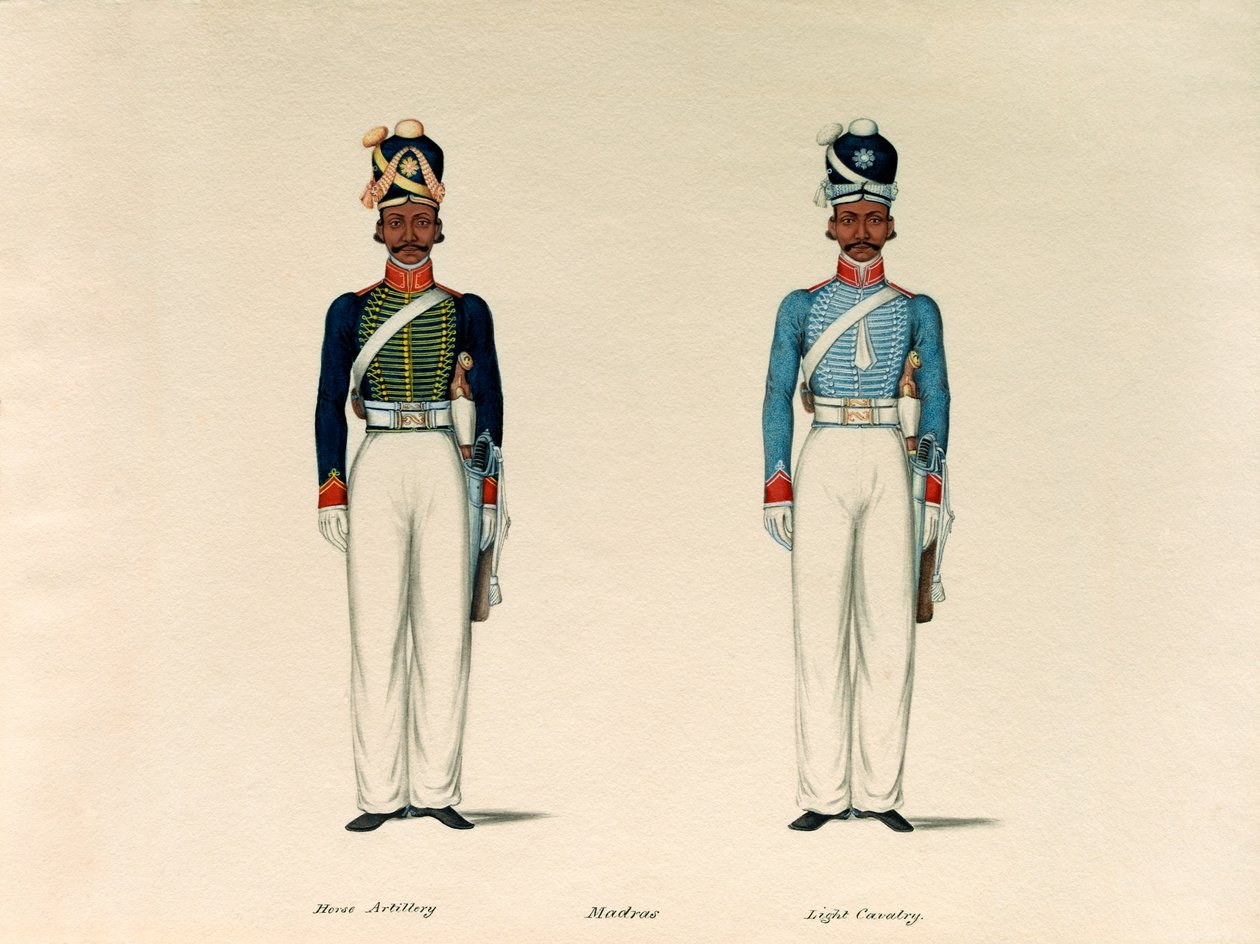 Golundauz, Madras Atlı Topçu; ve Sowar, Madras Hafif Süvari, 1835 dolaylarında. by Unknown