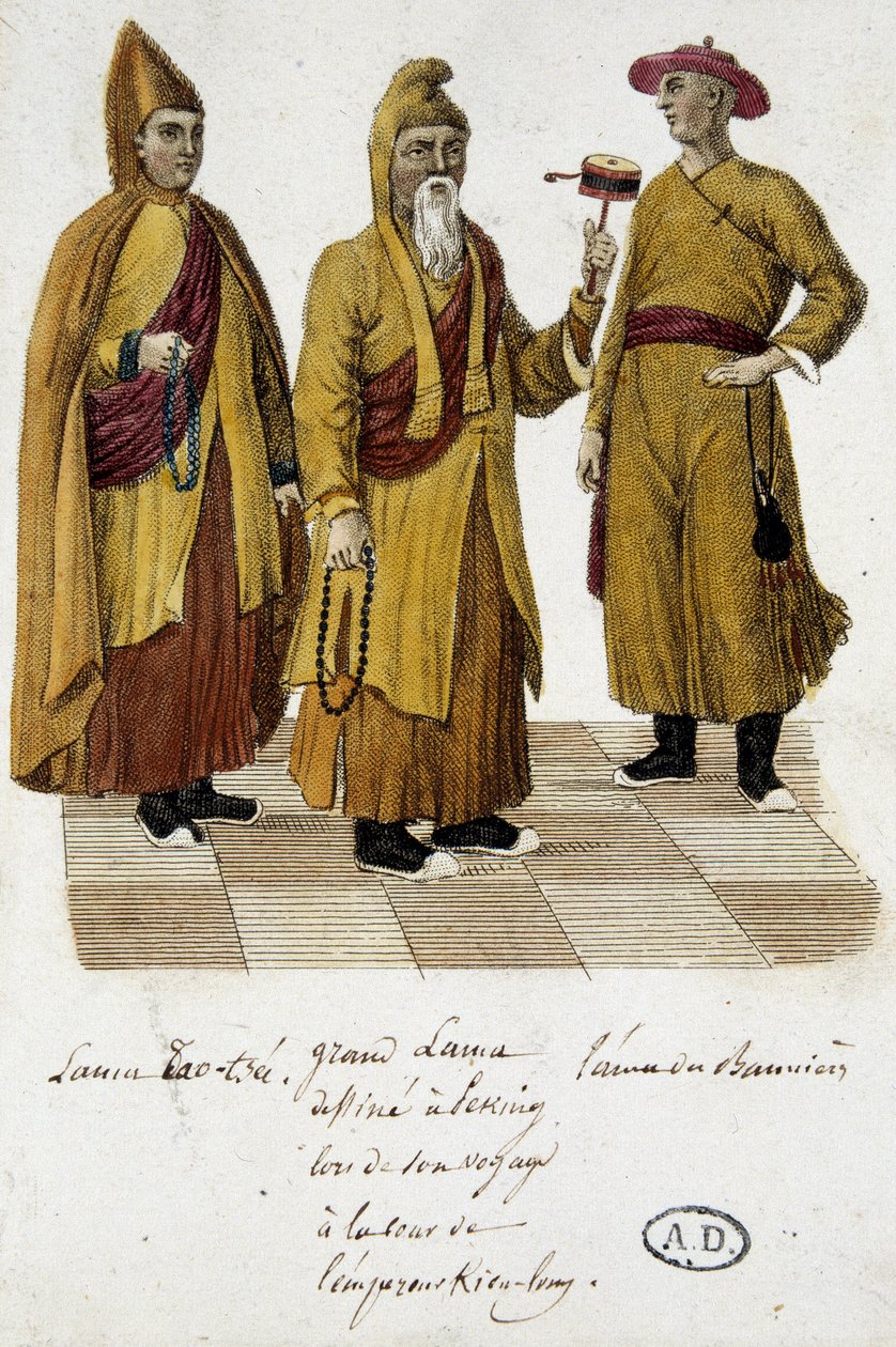 Grand Lama ve Lama Lao-Tseu (?) Pekin mahkemesini ziyaret ediyor - gravür by Unknown artist
