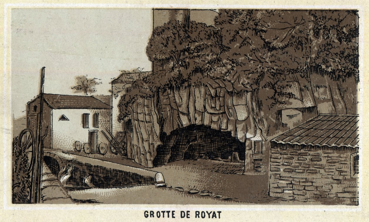 Grotte de Royat (Puy-de-Dome ve Auvergne bölgesi). 19. yüzyılın sonlarında kromolitografi. by Unknown artist