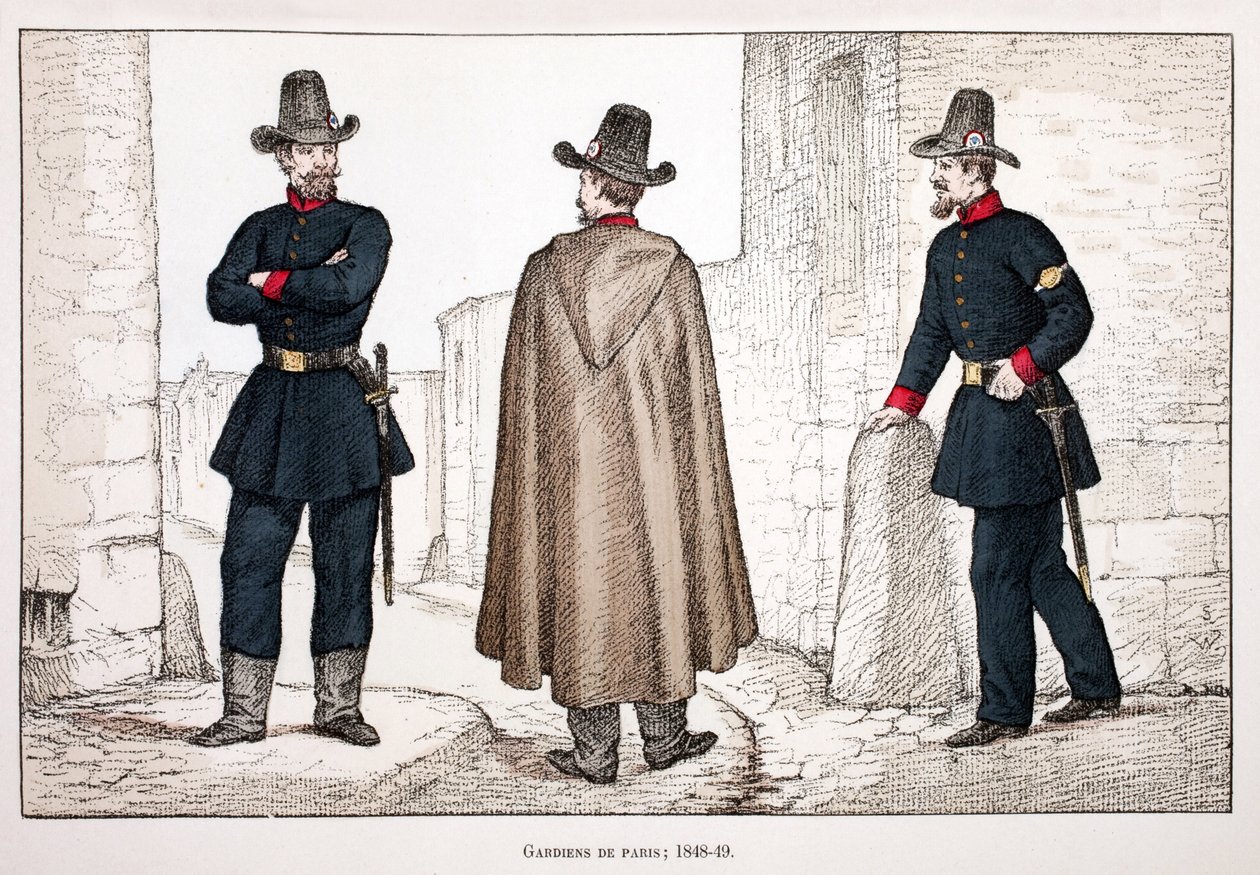 Barış Muhafızları (1848-1849). Renklerle gravür, illüstrasyon için, Seine polisi Louis Lepine (1846-1933) himayesinde, Alfred Rey (1864-?) ve Louis Feron tarafından yayınlanan “Barış Gücü Kolordu Tarihi”” kitabı by Unknown artist