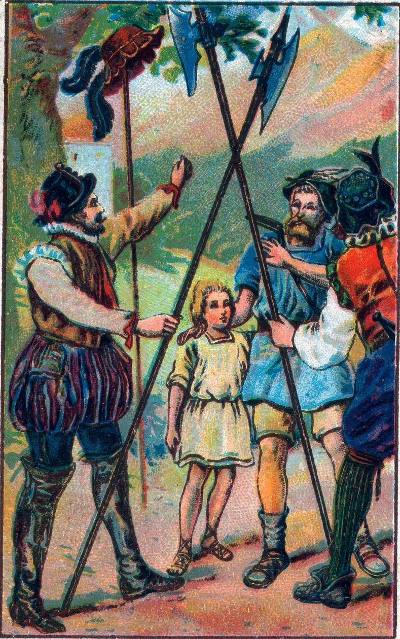 Guillaume Tell (William Tell) (İsviçre bağımsızlığının efsanevi kahramanları) boyun eğmeyi reddetti. 19. yüzyılın sonlarında kromolitografi. by Unknown artist