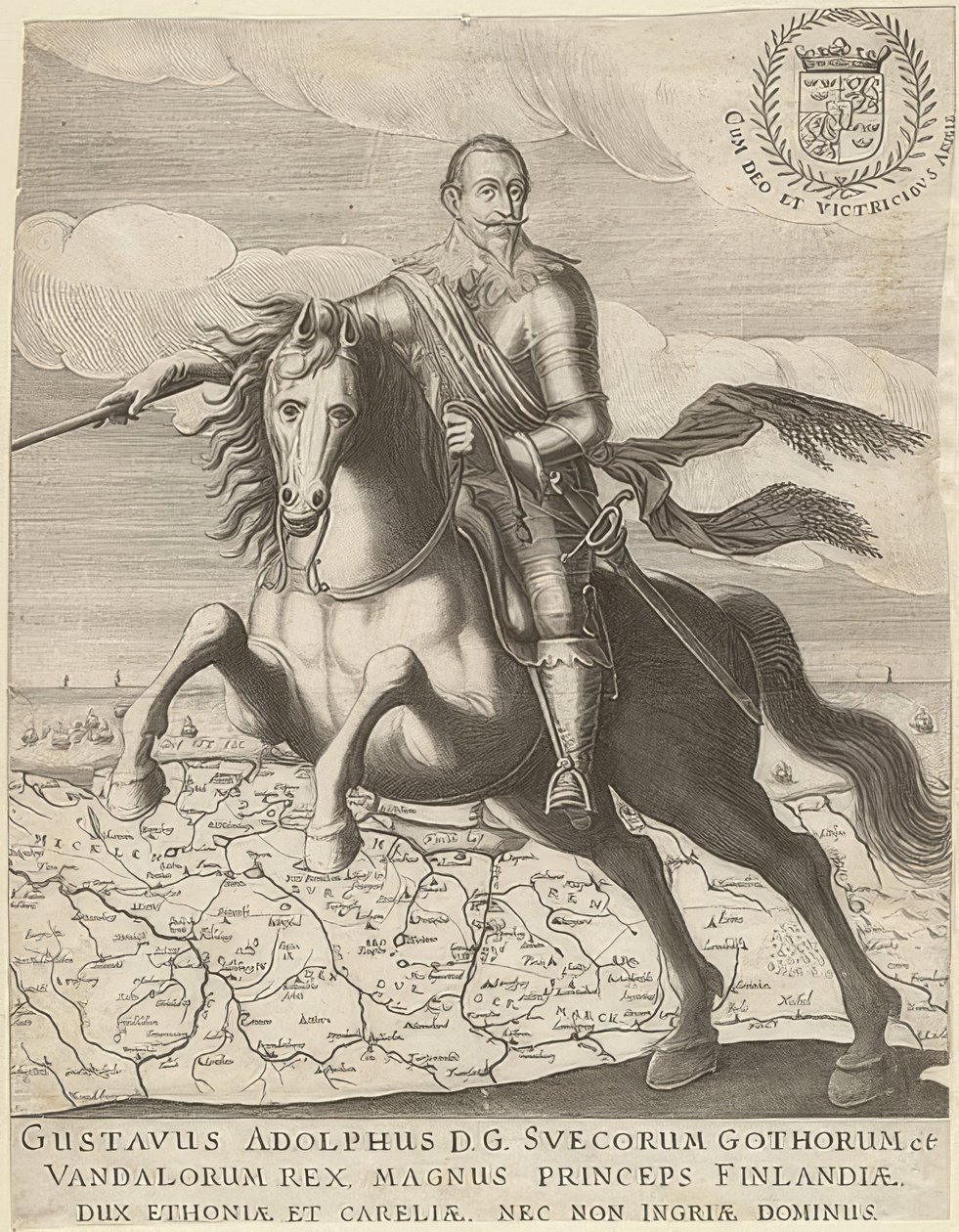 Gustav II Adolf arka planda Pomeranya haritasının önünde. 1630 by Unknown