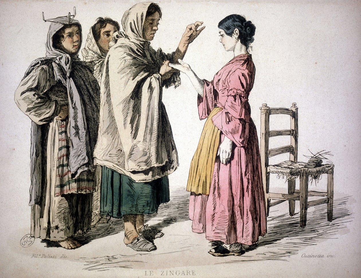 Elinde çingene okuması - “” Napoli Krallığı Geleneği” nde, De Bourcard by Unknown artist