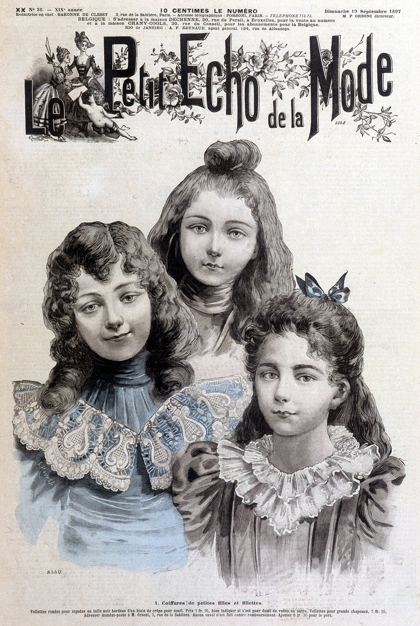 Kızlar ve kızlar için saç modelleri - 19/09/1897 tarihli “” Le petit echo de la mode” da by Unknown artist
