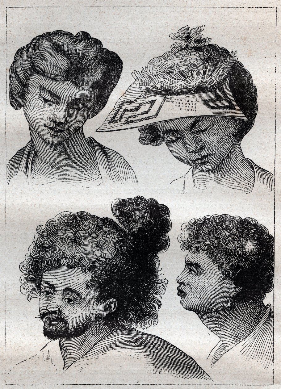 Taiti (Tahiti) sakinlerinin saç modelleri - “18. Yüzyılın Büyük Denizcileri”nden alınan resim” by Unknown artist