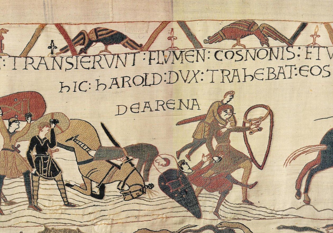 Harold, Norman Askerlerini Bataklıktan Sürükler, Bayeux Goblen (keten üzerine yün işlemesi) by Unknown artist