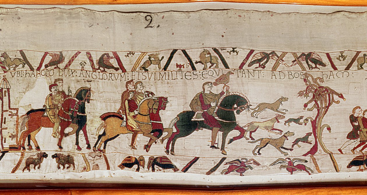 Harold, Confessor Edward, Bayeux Goblen (keten üzerine yün işlemesi) tarafından adamlarıyla birlikte Normandiya