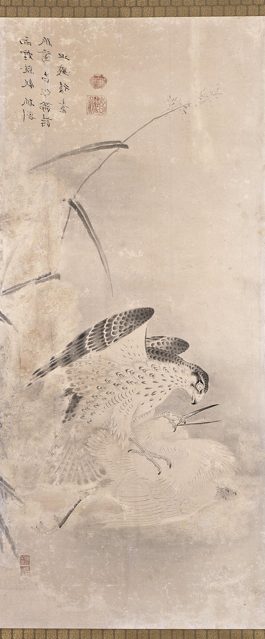 Hawks And Prey (kağıt üzerine mürekkep) by Unknown artist