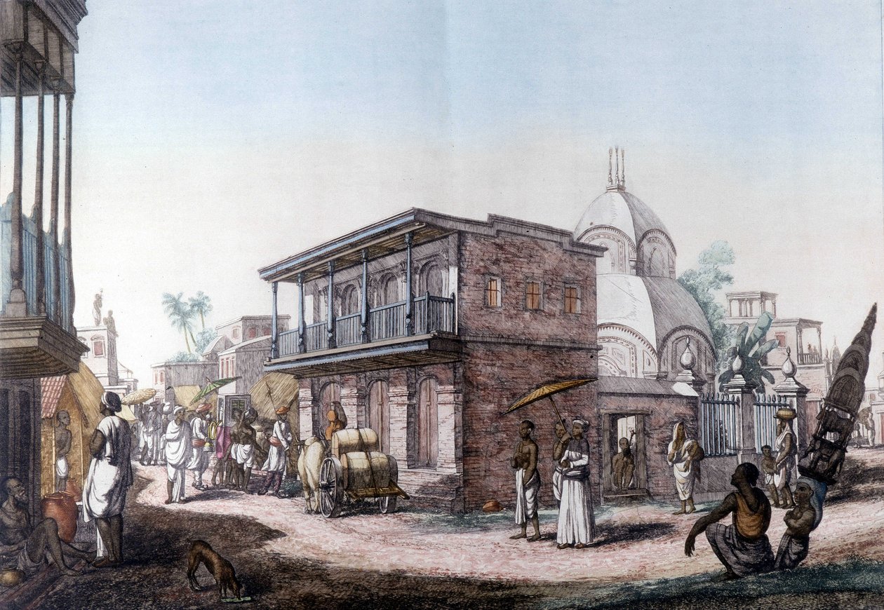 Hindu binaları: Kalküta (Kalkata), Hindistan şehrinde sokak. by Unknown artist