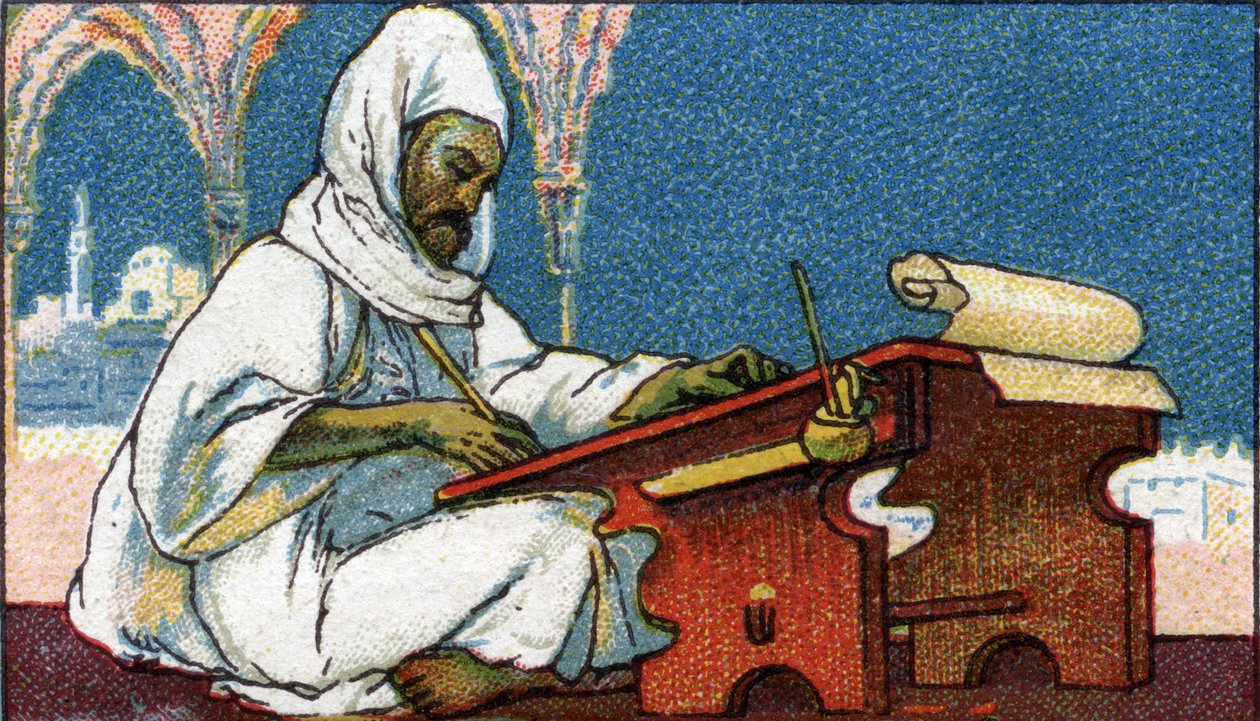 Yazının tarihi: Arapça yazan bir Müslüman kâtip, 20. yüzyılın başları (kromo) by Unknown Artist