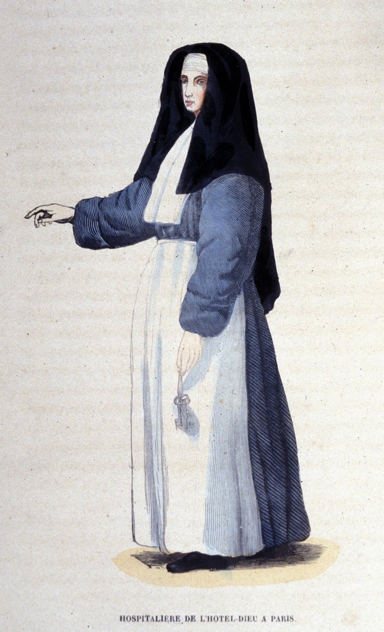 Paris'teki Hospitallere de L'hotel dieu. Dini emirler üzerine bir albümden gravür, Paris by Unknown artist