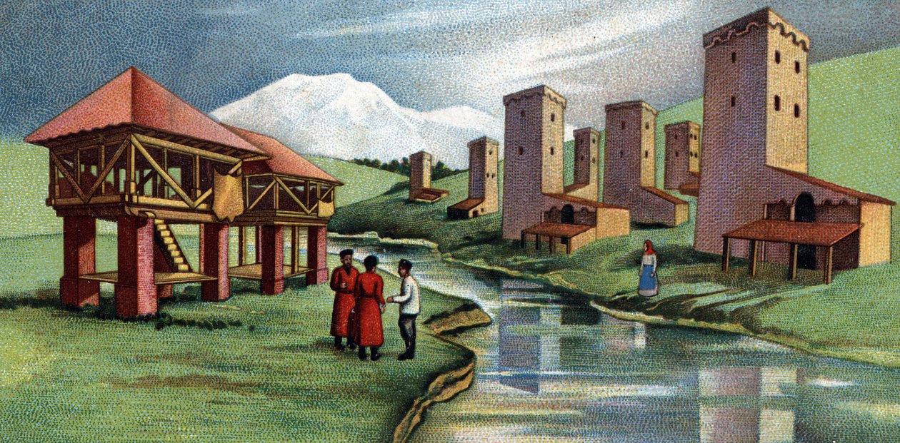 Houses with fortified towers, Western Caucasus, Sovietique Union (USSR) (Müstahkem kuleli evler, Batı Kafkasya, Sovyetler Birliği) 1930