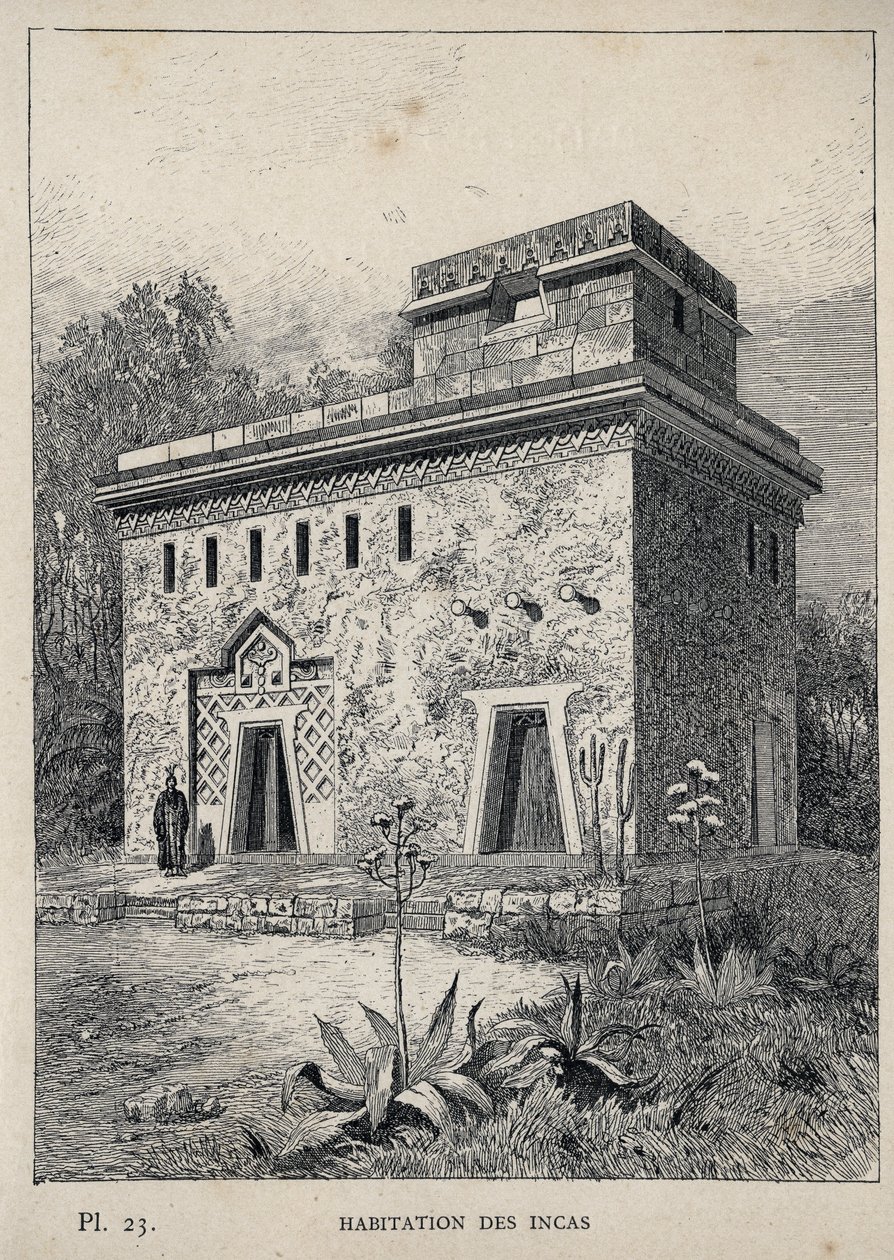 İnkaların Barınması - Bay Charles GARNIER tarafından "1889 Evrensel Sergisinde insan yerleşiminin tarihi" bölümünde 1889 gravürü - Librairie centrale des beaux-arts Paris 1889 by Unknown artist