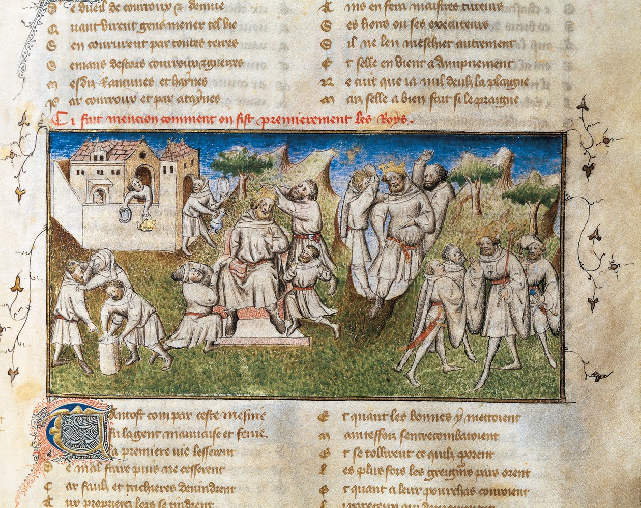 "Le roman de la rose", Folio 68v'den "İlk krallar nasıl yapıldı" by Unknown artist