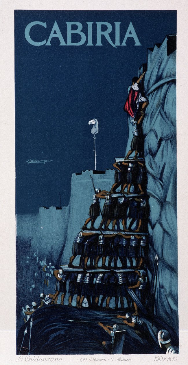 İnsan kulesi, “Cabiria”nın afişi, Giovanni Pastrone, diğer adıyla Piero Fosco filmi by Unknown artist