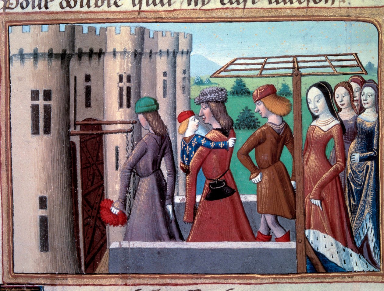 Yüz Yıl Savaşı: yunus ve müstakbel kral Charles VII, 29/05/1418, Haziran 1418'de Armagnacs ve Burgundians arasındaki iç savaş sırasında Bourges'e kaçtıktan sonra Paris'e geri döndü. “” Vigilles du roi Charles VII'den minyatür ”” tarafından  by Unknown artist