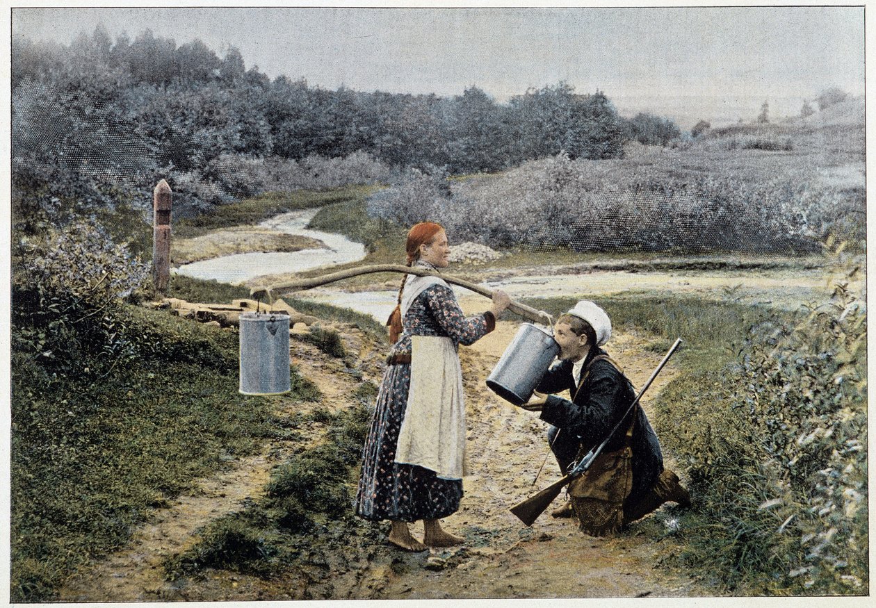 Avcı ve çeşmedeki kız (Rusya) - fotoğrafçılık, 19. yüzyıl sonu by Unknown artist