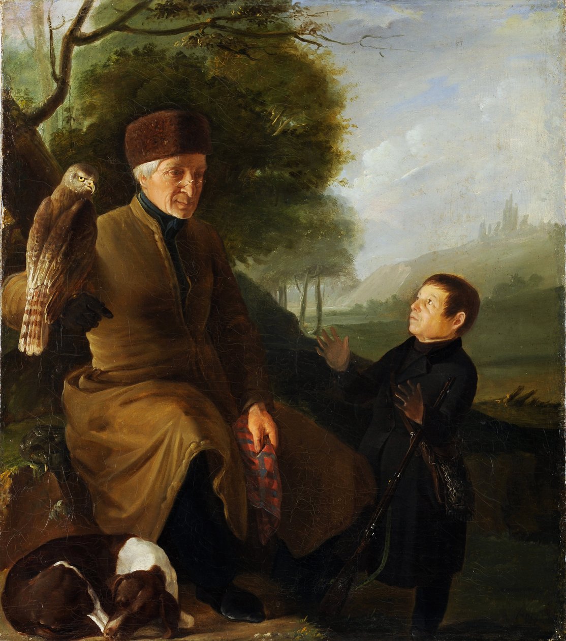 Şahin ile avcı. Prens Platon Alexandrovich Zubov (1767-1822) ve Ivan Andreevich Yakubovsky (1770-1864), Anonim
