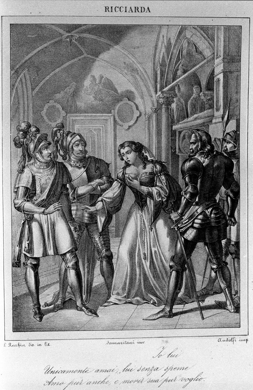 İtalyan şair ve oyun yazarı Ugo Foscolo (1778-1827) tarafından “Ricciarda”nın III. Perdesi için illüstrasyon 19. yüzyıl by Unknown artist
