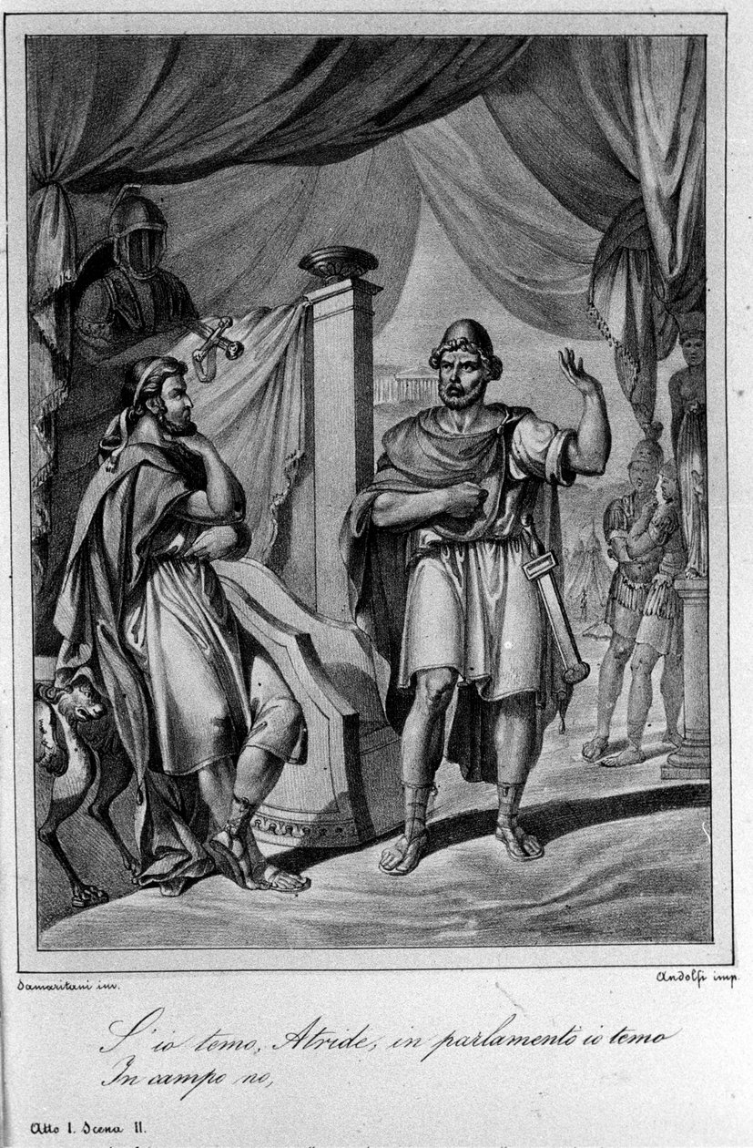 İtalyan şair ve oyun yazarı Ugo Foscolo (1778-1827) tarafından “Ajax”ın (Aiace) I. Perdesinin 2. Sahnesi için İllüstrasyon 19. yüzyıl by Unknown artist