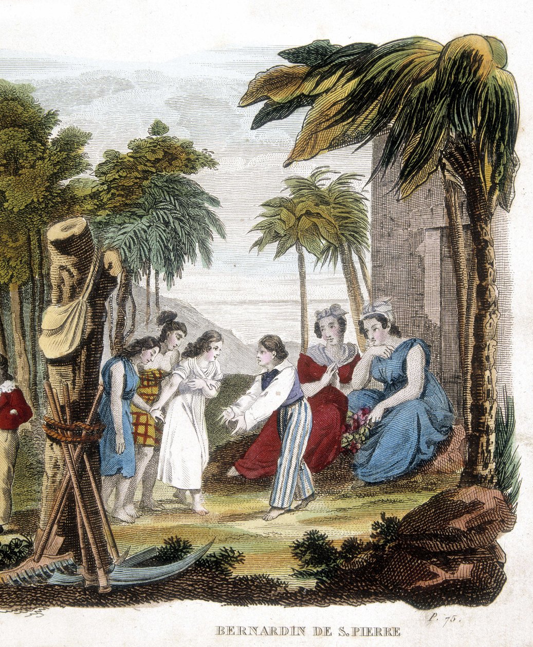 Bernardin de Saint Pierre (1737-1814) tarafından “Paul ve Virginie” resmi. 19. yüzyılın gravürü. by Unknown artist