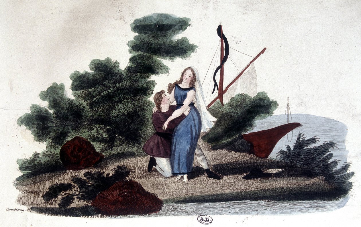 Henri Bernardin de Saint Pierre (Saint-Pierre veya St-Pierre), Fransız yazar (1737-1814) tarafından yazılan “Paul ve Virginie” romanının illüstrasyonu. by Unknown artist