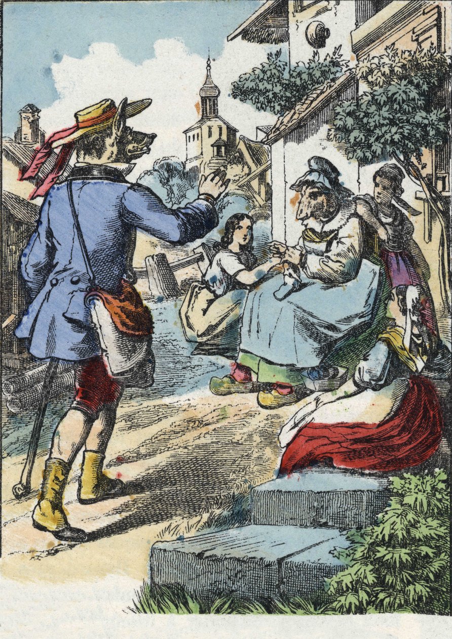 “İyi Anne Koyun” masalının illüstrasyonu. “” Küçükler için evden masallar” da. 19. yüzyılın anonim gravürü. by Unknown artist