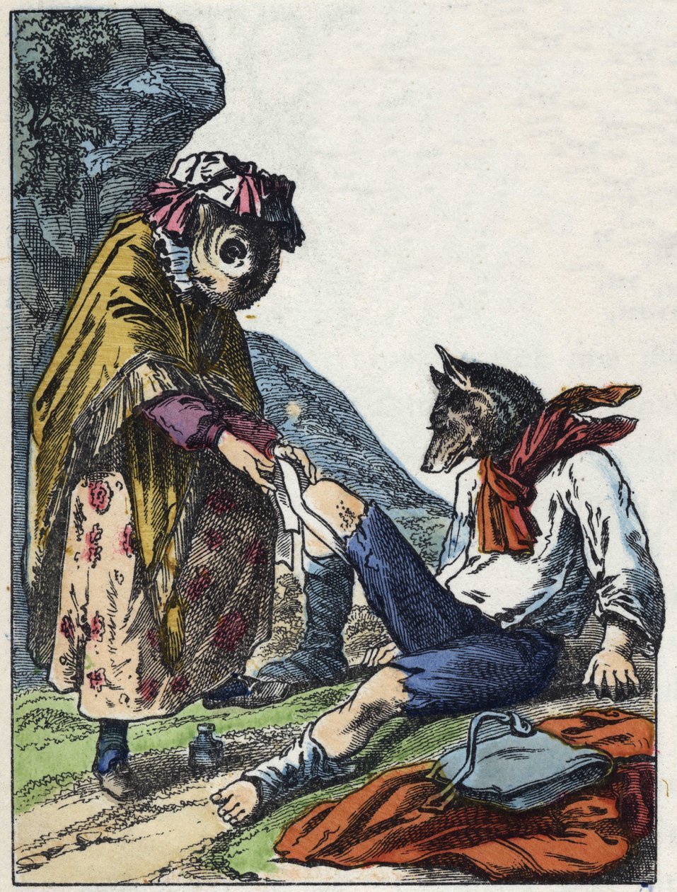 “İyi Anne Koyun” masalının illüstrasyonu. “” Küçükler için evden masallar” da. 19. yüzyılın anonim gravürü. by Unknown artist