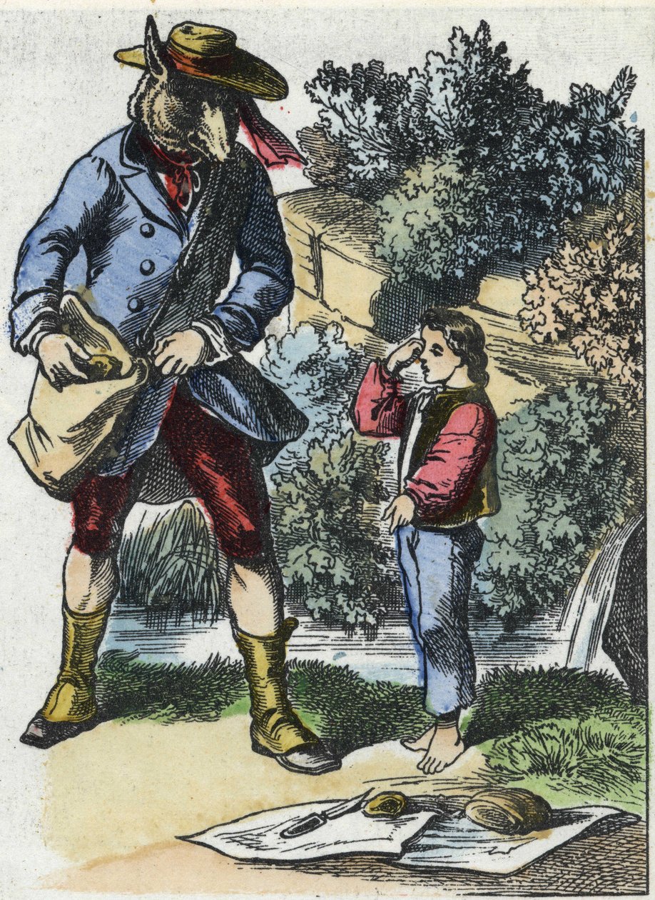 “İyi Anne Koyun” masalının illüstrasyonu. “” Küçükler için evden masallar” da. 19. yüzyılın anonim gravürü. by Unknown artist