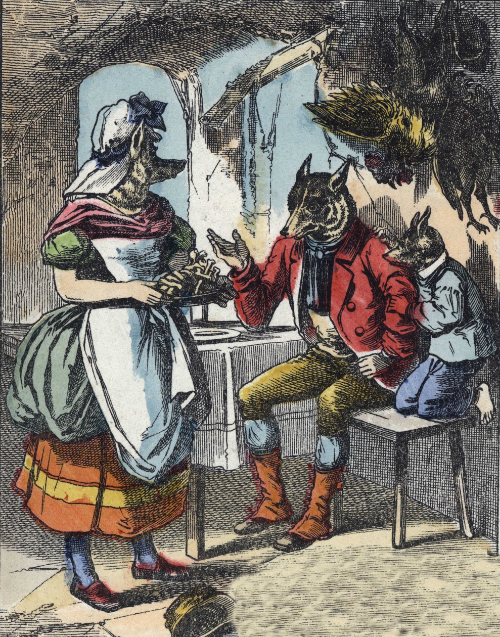 “İyi Anne Koyun” masalının illüstrasyonu. “” Küçükler için evden masallar” da. 19. yüzyılın anonim gravürü. by Unknown artist
