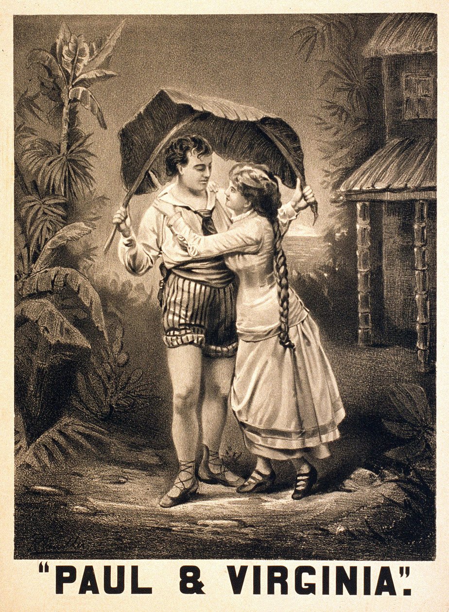 Paul ve Virginia ile ilgili illüstrasyon. Roman Henri Bernardin de Saint Pierre (Saint-Pierre veya St-Pierre), Fransız yazar (1737-1814). Litografi, 1880 dolaylarında. by Unknown artist