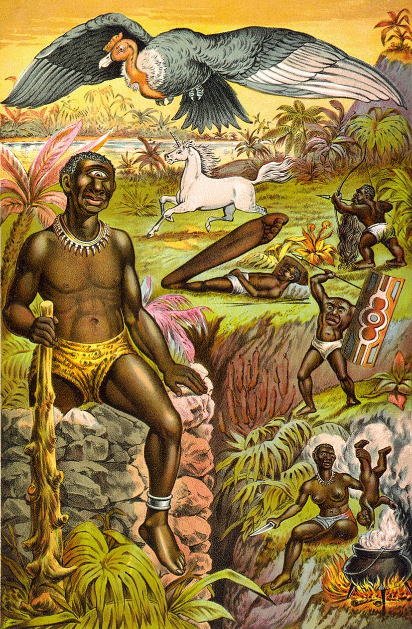 1889 dolaylarında, ""Afrika batıl inançları resmedildi"" (tepegöz, tek boynuzlu at...) başlıklı Afrika
