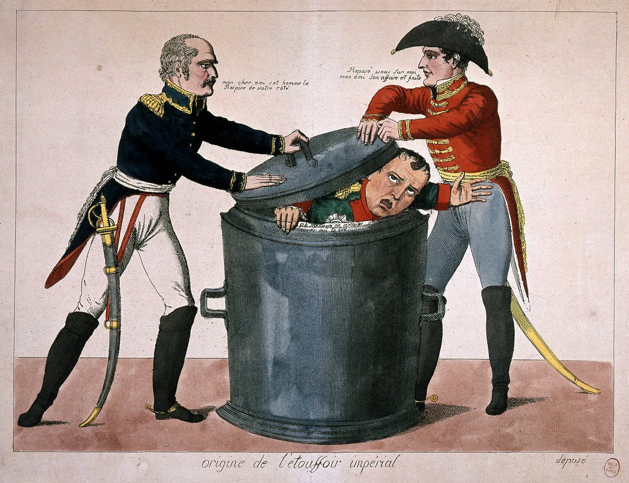 İmparatorluk boğulması: Napolyon-Ben bir çöp kutusuna kilitlendim, n.d. deb. 19. by Unknown artist