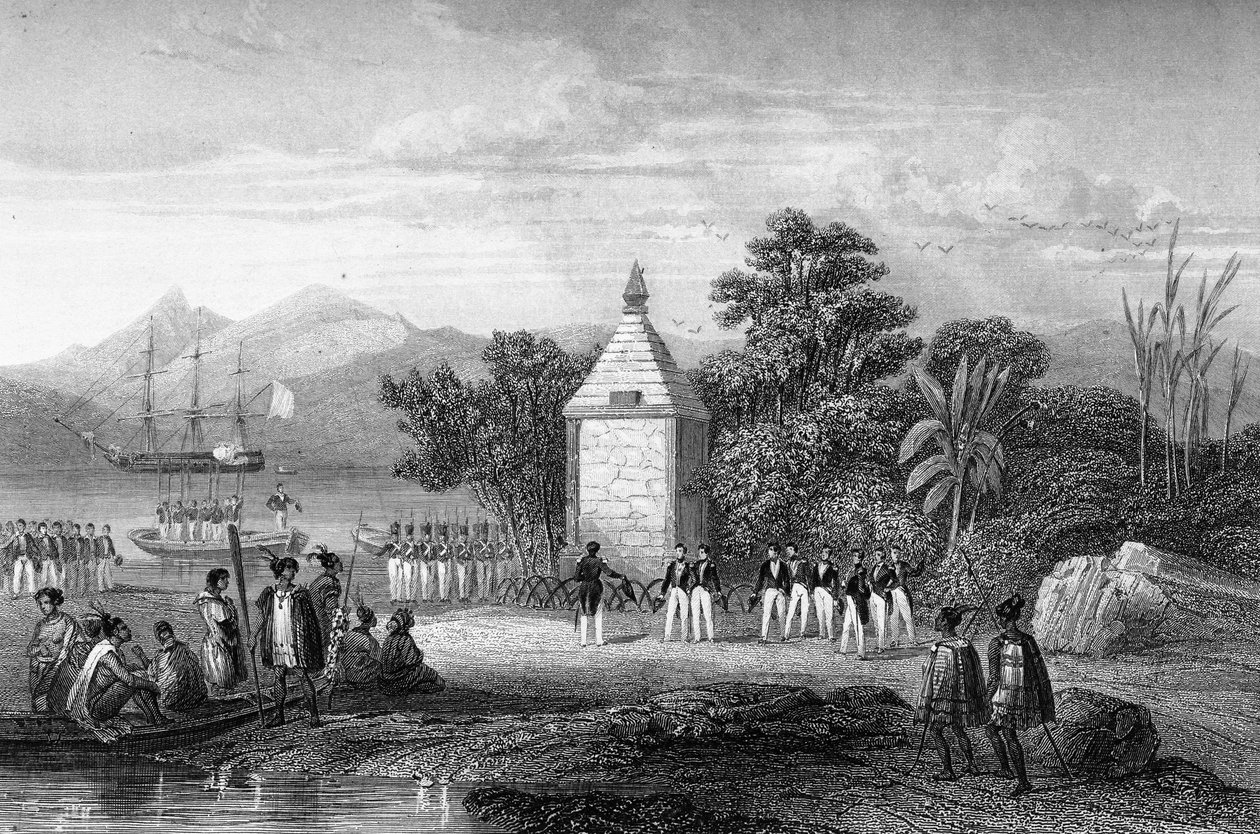 Fransız denizci Jean-Francois Galaup, La Perouse kontu (Jean Francois Laperouse) onuruna anıtın Kaptan Durville tarafından açılışı by Unknown artist